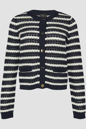 QS by s.Oliver Geringelte Lochstrickjacke mit Knöpfen