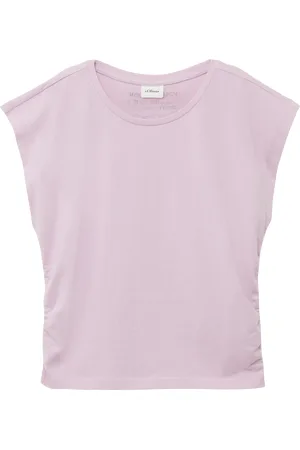 QS by s.Oliver Jersey-Shirt im V-Shape mit Raffung und Printdetail