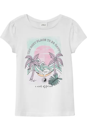 QS by s.Oliver Ausgestelltes T-Shirt mit Glitzerprint und Puffärmeln