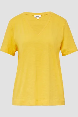 QS by s.Oliver T-Shirt aus Flammgarn mit V-Ausschnitt