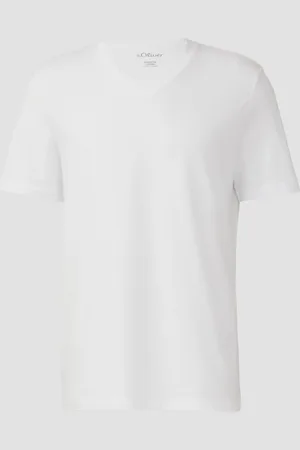 QS by s.Oliver Jersey-T-Shirt mit V-Ausschnitt und Logo
