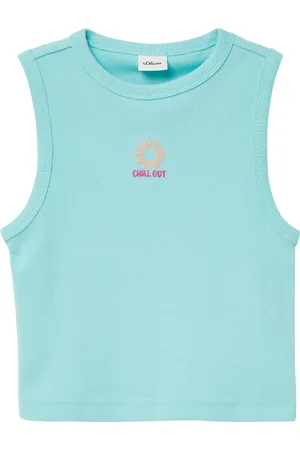 QS by s.Oliver Slim-Fit-Top aus Rippware mit Stickerei