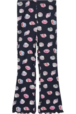 QS by s.Oliver Gerippte Leggings mit Flared Leg und All-over-Print