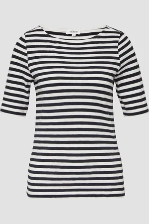 QS by s.Oliver Gestreiftes T-Shirt im Slim Fit mit Flammgarnstruktur