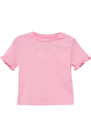 QS by s.Oliver Baumwoll-T-Shirt mit Stickerei und Volantärmeln