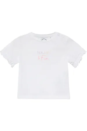 QS by s.Oliver Baumwoll-T-Shirt mit Stickerei und Volantärmeln