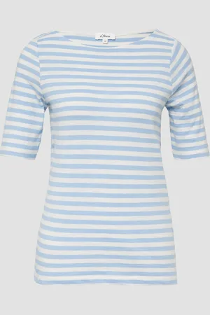 QS by s.Oliver Gestreiftes T-Shirt im Slim Fit mit Flammgarnstruktur