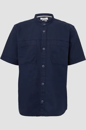 QS by s.Oliver Relaxed Fit: Kurzarmhemd mit Stehkragen aus Leinenmix