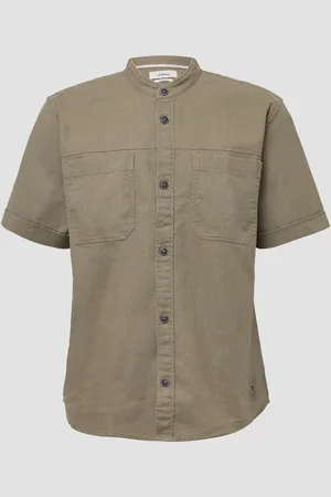 QS by s.Oliver Relaxed Fit: Kurzarmhemd mit Stehkragen aus Leinenmix