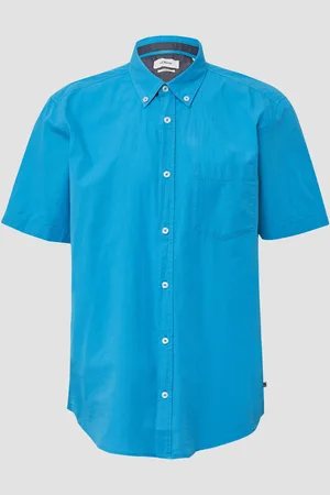 QS by s.Oliver Regular Fit: Kurzarmhemd mit Struktur-Streifen und Button-Down-Kragen