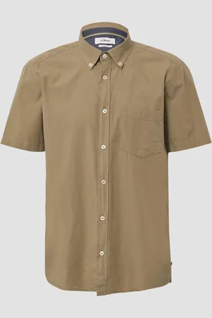 QS by s.Oliver Regular Fit: Kurzarmhemd mit Struktur-Streifen und Button-Down-Kragen