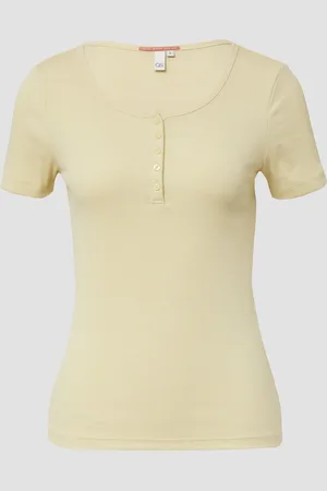 QS by s.Oliver Geripptes T-Shirt mit Knopfleiste