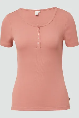 QS by s.Oliver Geripptes T-Shirt mit Knopfleiste