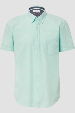 QS by s.Oliver Regular Fit: Kurzarmhemd mit Struktur-Streifen und Button-Down-Kragen
