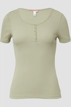QS by s.Oliver Geripptes T-Shirt mit Knopfleiste
