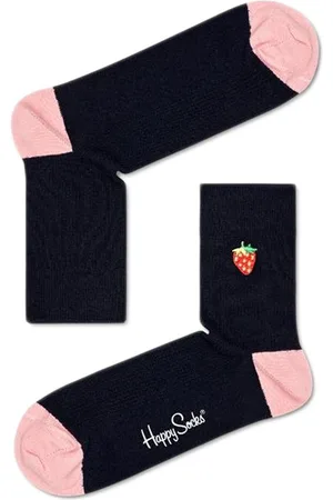 Happy Socks Ribbed Embroidery Strawberry 1/2 Crew Sock