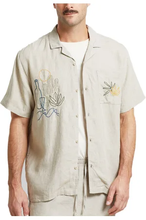 Dedicated Shirt Marstrand Linen Emb Ecru