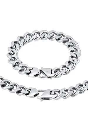Silvego Masivní set náramku a náhrdelníku CURB 12 mm z chirurgické oceli KMM5339