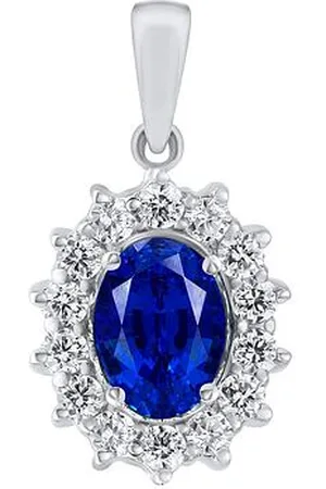 Silvego Zlatý přívěsek princezny KATE z bílého zlata s přírodním safírem a diamanty 0,28 ct DNN2809PGWDBS