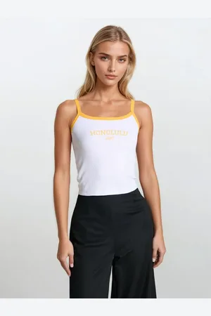 Sinsay Bavlněný crop top s nápisem