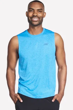 Skechers Muži GO DRI Charge Muscle Tank v Zeleno Modrá Barva/Nachový