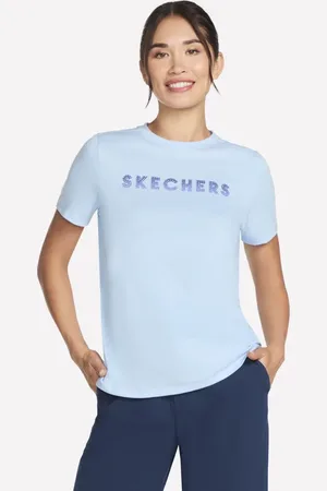 Skechers Ženy Gradient Short Sleeve tričko v Bílý/ Levandule