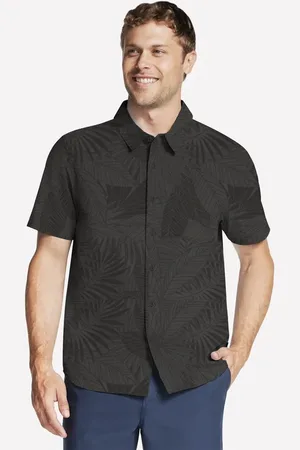 Skechers Muži The GO WALK Air Printed Short Sleeve Shirt v Cerná/Olivová