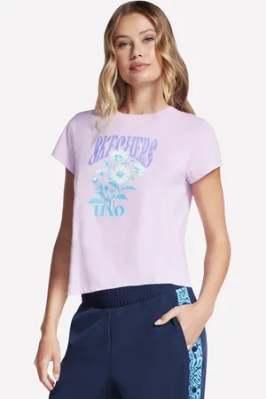 Skechers Ženy Uno Classic Fit Flower tričko v Bílý /Nachový