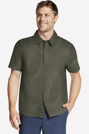 Skechers Muži The GO WALK Air Printed Short Sleeve Shirt v Bílý/Růžový/Modrý