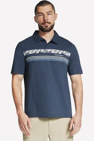 Skechers Muži Tropical Breeze Slub Polo tričko v Sedá Uhlíková/Tmave Modrá