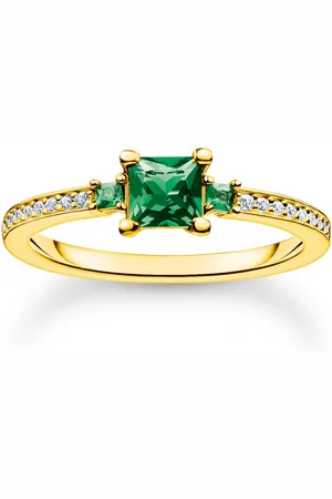 Thomas Sabo Prsten Green stone with white stones gold TR2402-971-6