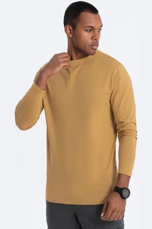 Ombre Clothing Textil Pánské tričko s dlouhým rukávem Eliwn hořčicová