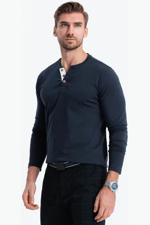 Ombre Clothing Textil Pánské tričko s dlouhým rukávem Henley navy