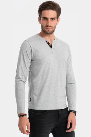 Ombre Clothing Textil Pánské tričko s dlouhým rukávem Henley šedá