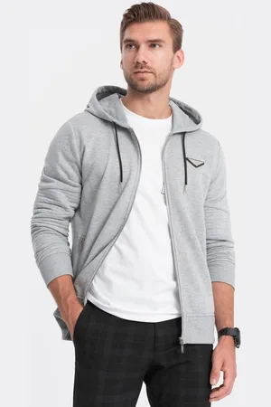 Ombre Clothing Textil Pánská mikina na zip Liostan šedá melanžová