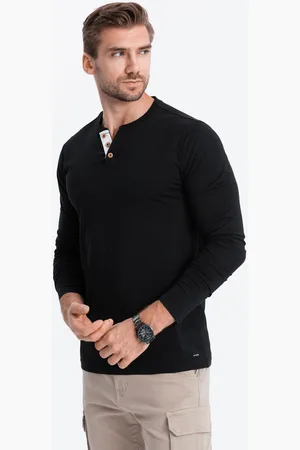 Ombre Clothing Textil Pánské tričko s dlouhým rukávem Henley černá