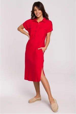 BeWear Textil Dámské midi šaty Thazron B222 červená