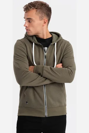 Ombre Clothing Textil Pánská mikina na zip Parzilhwch tmavě olivová