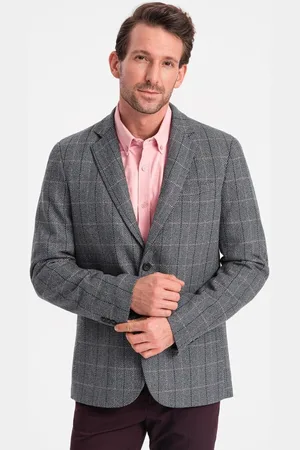 Ombre Clothing Textil Pánské kostkované sako Theodas grafitová