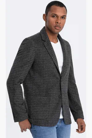 Ombre Clothing Textil Pánské kostkované sako Ilrune grafitová