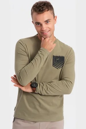 Ombre Clothing Textil Pánské tričko s dlouhým rukávem Gorre olivová