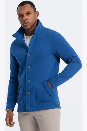 Ombre Clothing Textil Pánská mikina na knoflíky Yoshi modrá