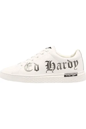 ED HARDY Boty Script low top white-gun metal