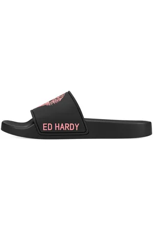 ED HARDY Boty Sexy beast sliders black-fluo red