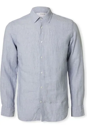 SELECTED Textil Regkylian-Linen Shirt - Blue Fog/White