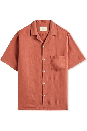Portuguese Flannel Textil Linen Camp Collar Shirt - Terracota