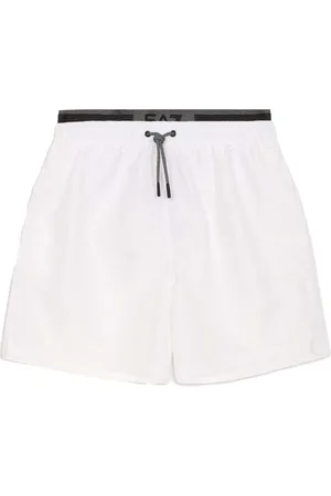 EA7 Textil Double Waistband Swim Shorts White