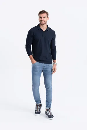 Ombre Clothing Textil Pánské tričko s dlouhým rukávem Hodred navy