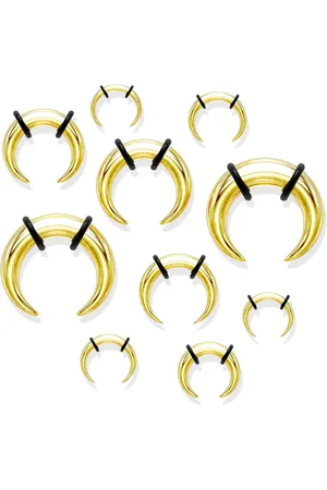 Šperky Eshop Ocelový piercing do ucha ve stylu buffalo, zlatá barva, černé gumičky - Tloušťka : 5 mm