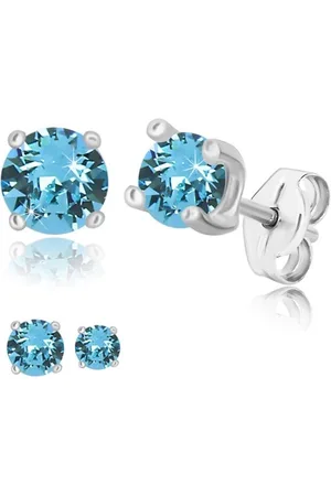 Šperky Eshop Puzetové náušnice - kulatý zirkon modravé barvy, čtvercový kotlík, stříbro 925 - Velikost zirkonu: 4 mm